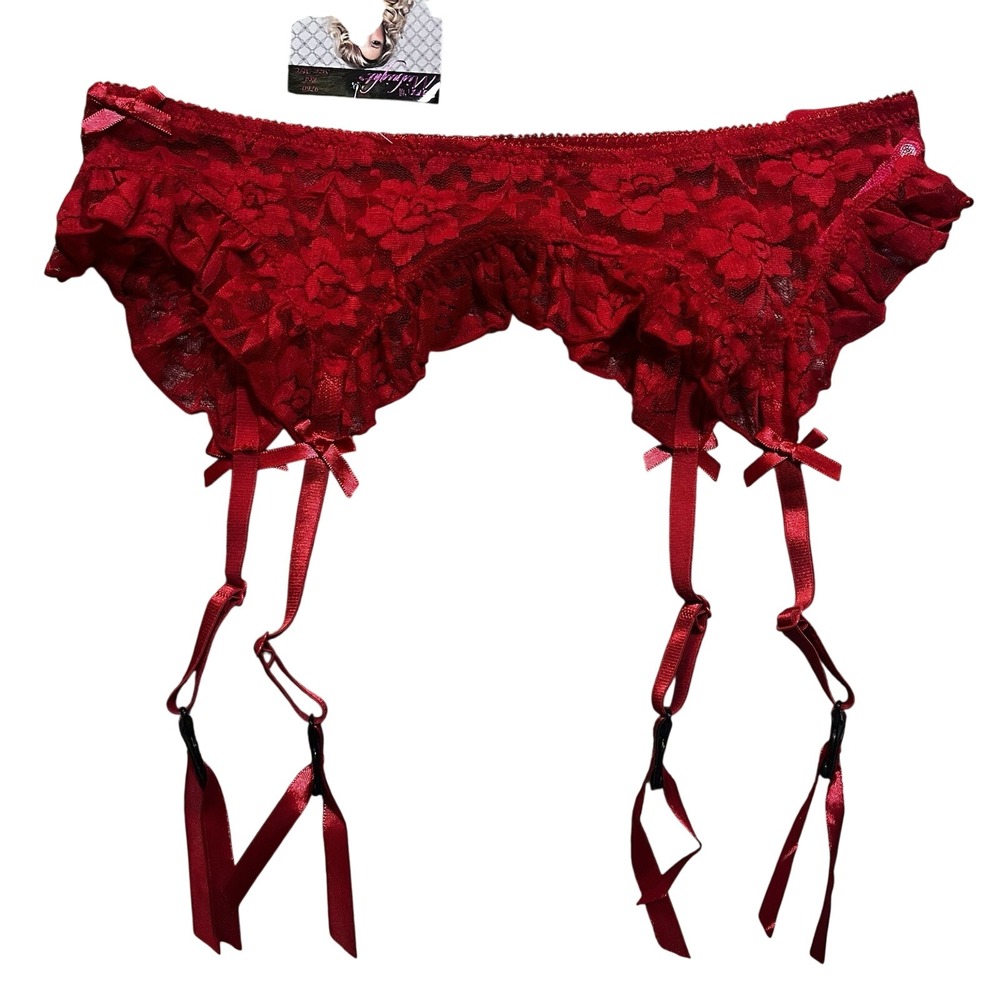 Seven‎ Til Midnight Women's M/L Red Lace Garter Belt Ruffles Adjustable New